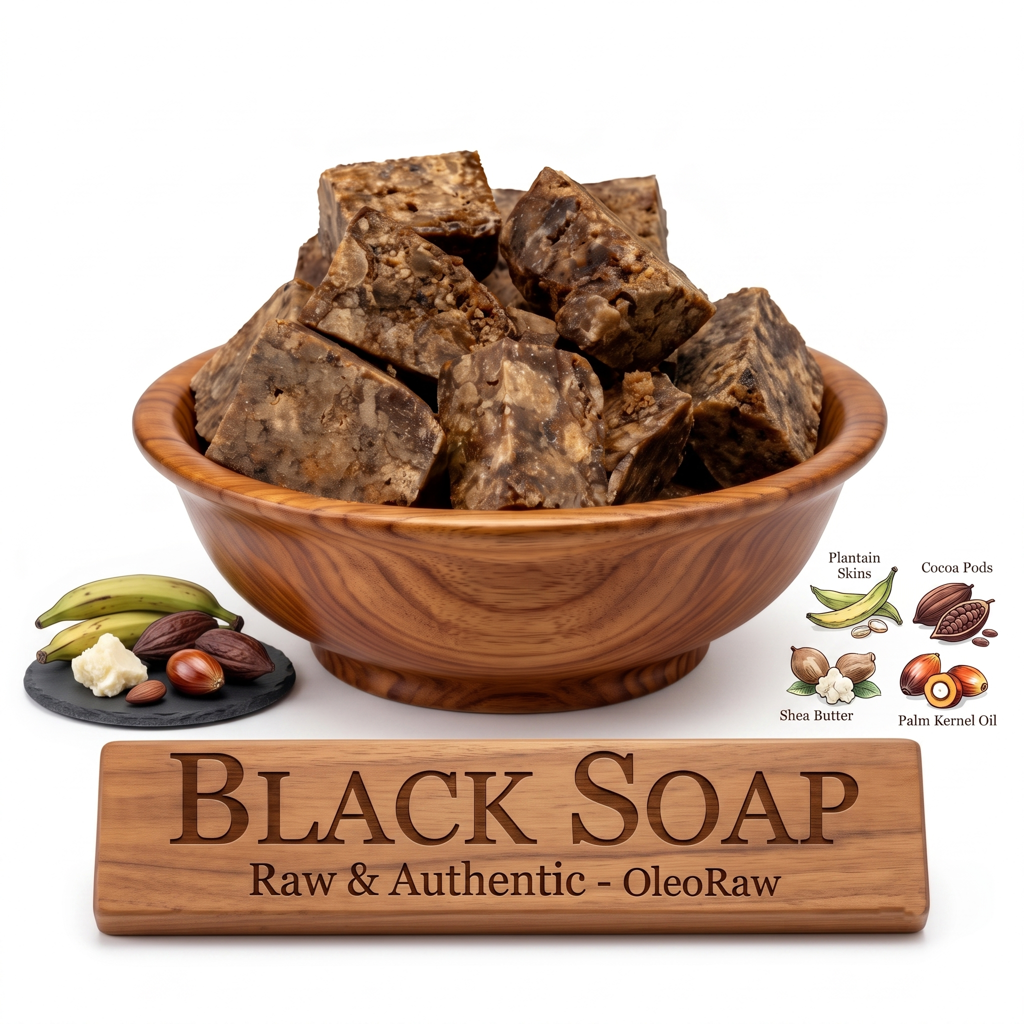 100% Pure Raw African Black Soap – Unrefined & Organic – Traditional Natural Cleanser for Skin & Hair (8oz/16oz/32oz)