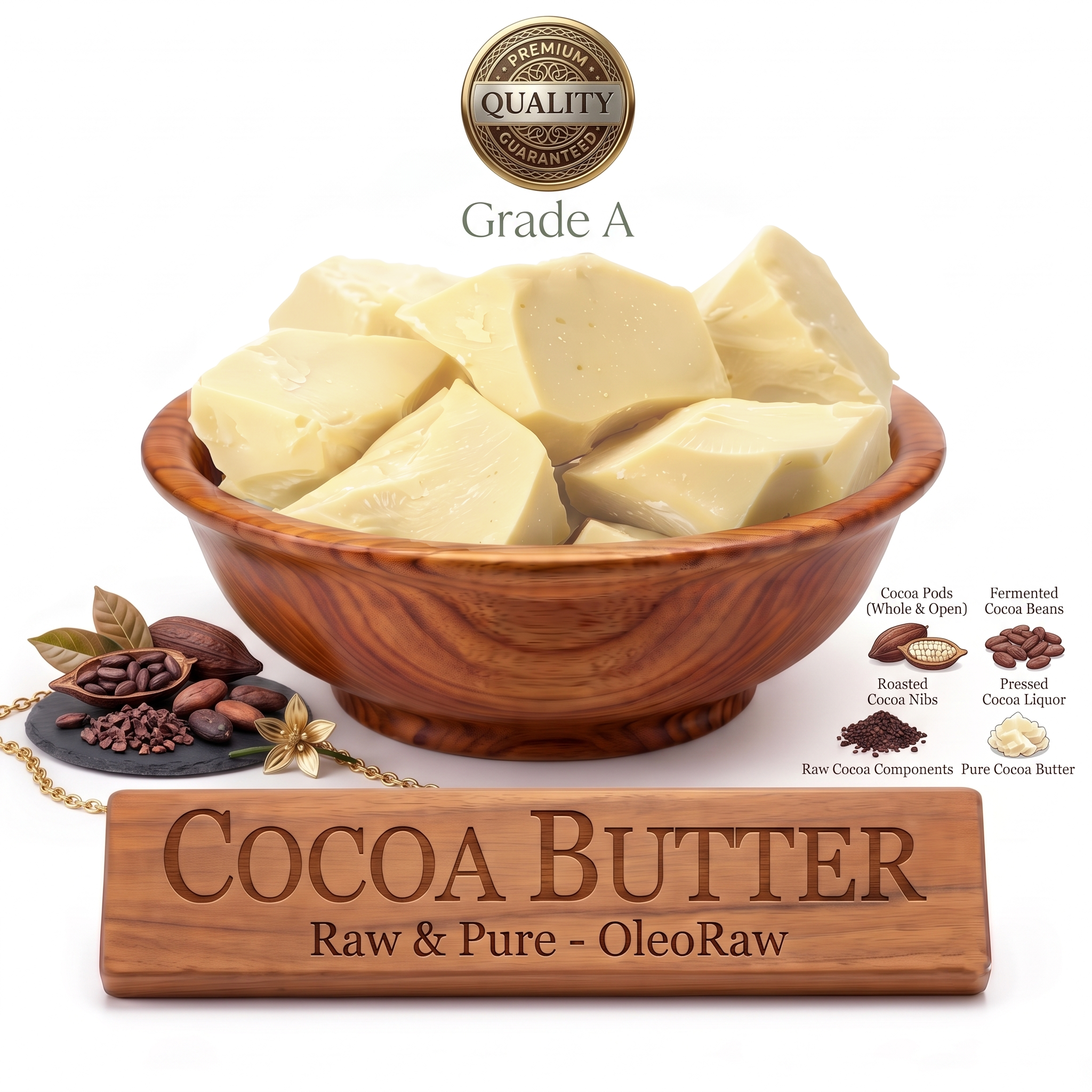 Pure Organic COCOA Cacao Butter – Raw, Unrefined, & Prime Pressed (Food Grade)