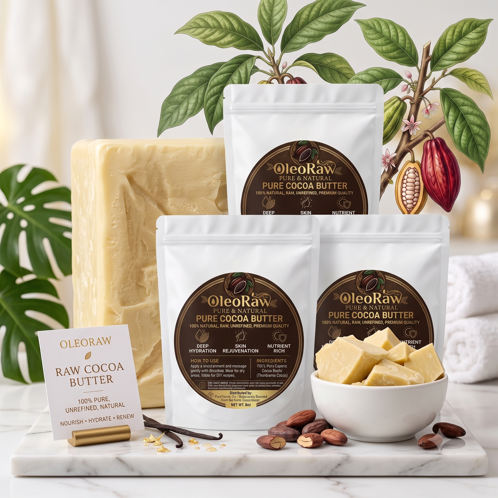 Pure Organic COCOA Cacao Butter – Raw, Unrefined, & Prime Pressed (Food Grade)