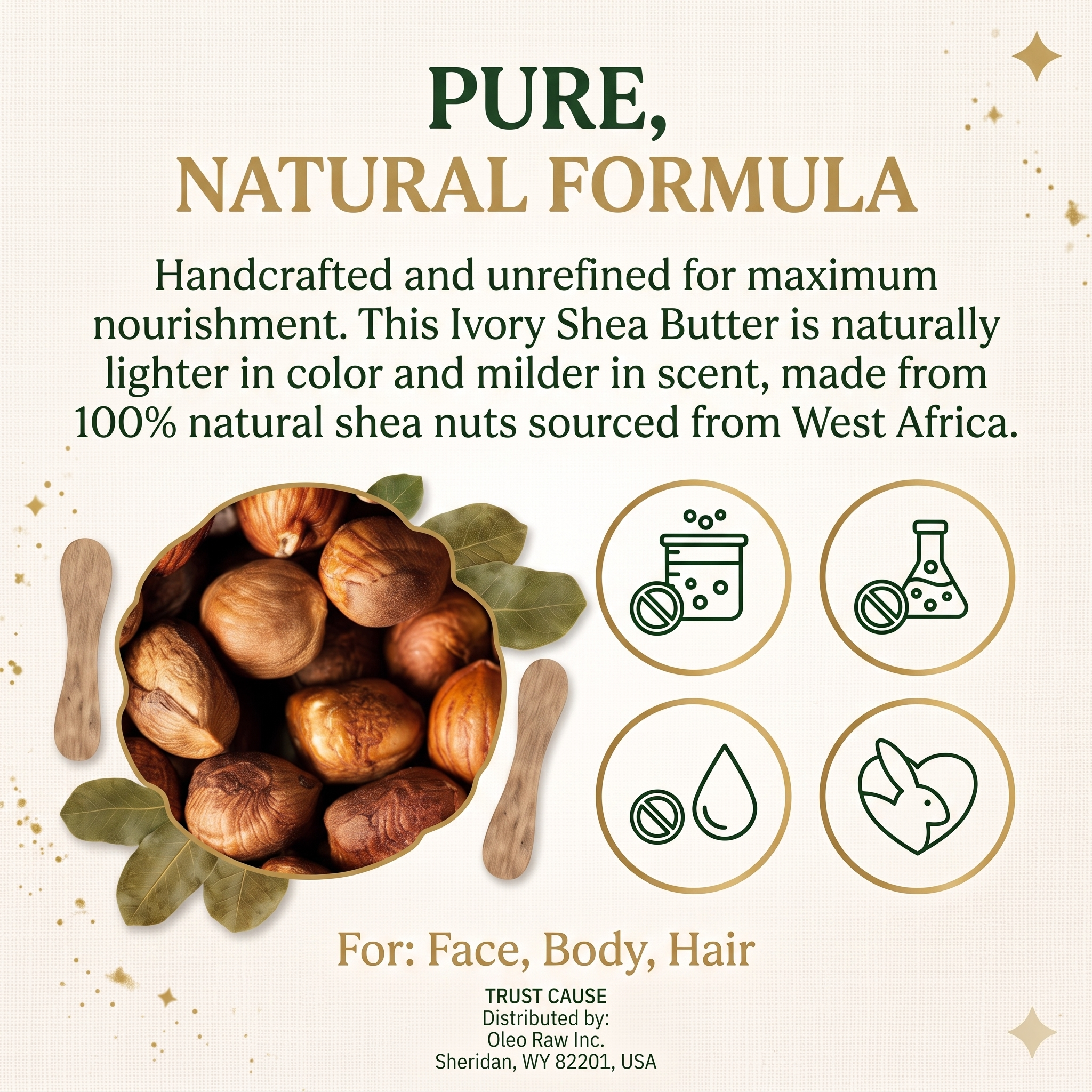 100% Yellow Gold Raw African Shea Butter – Unrefined & Organic – Pure Natural Moisturizer for Skin & Hair (8oz/16oz/32oz)