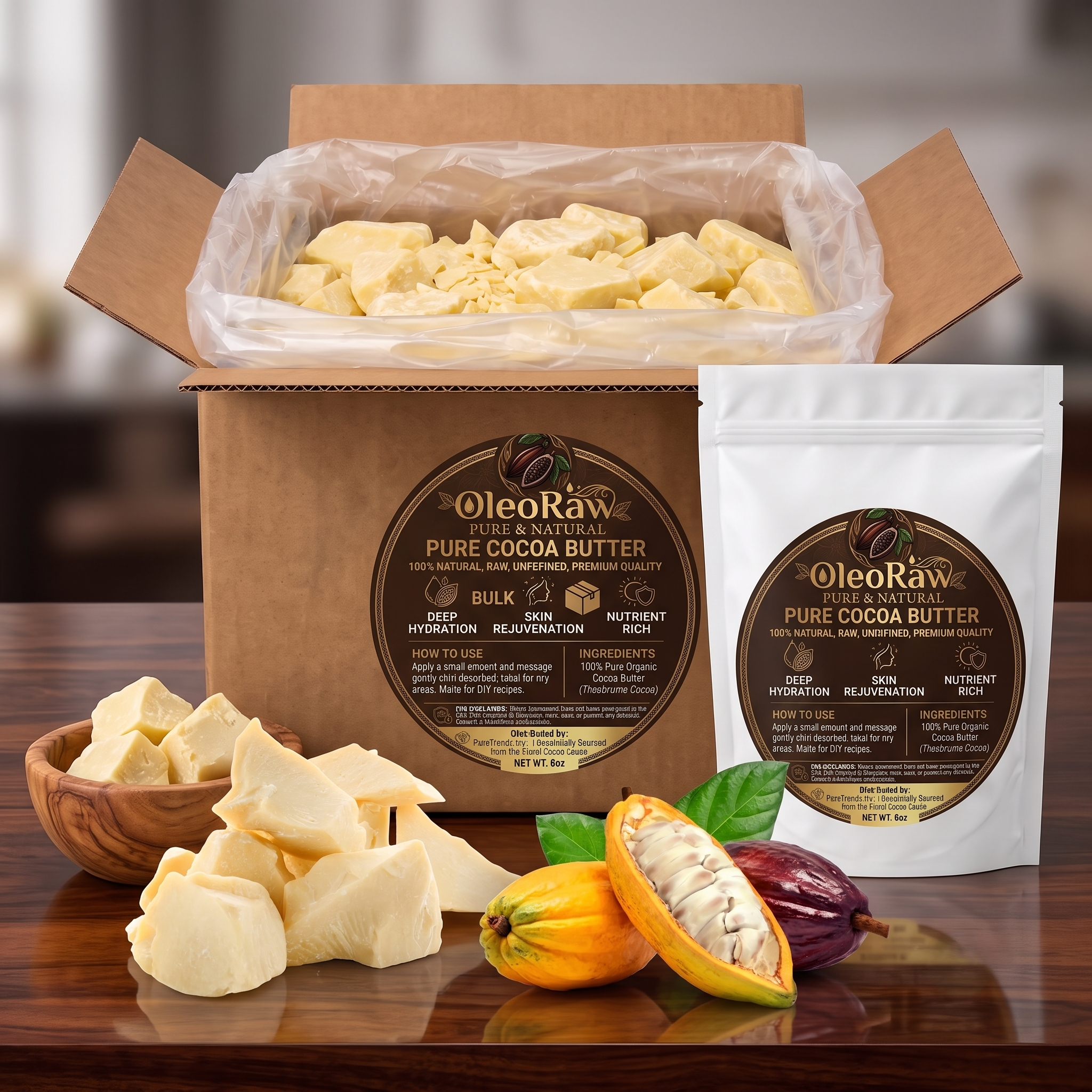 Pure Organic COCOA Cacao Butter – Raw, Unrefined, & Prime Pressed (Food Grade)